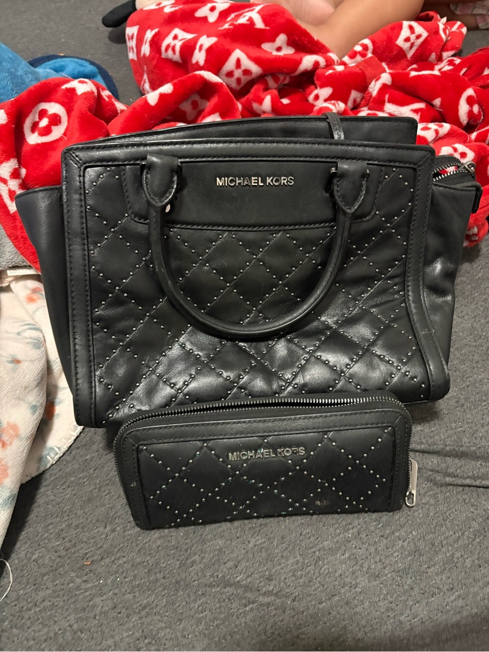 Michael Kors Black Quilted Leather Satchel with Zip Wallet